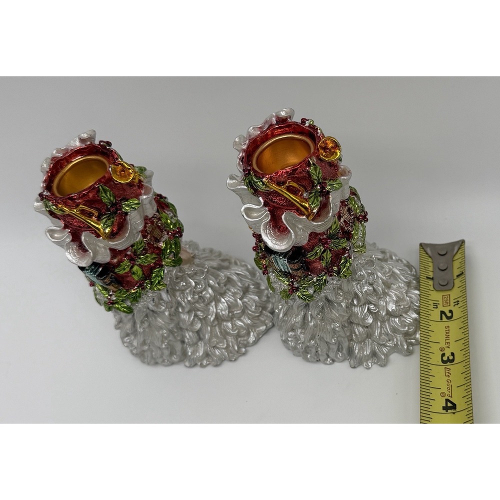 2 Christmas Santa Candlestick Holders Beard Holly Holiday - Picture 6 of 7